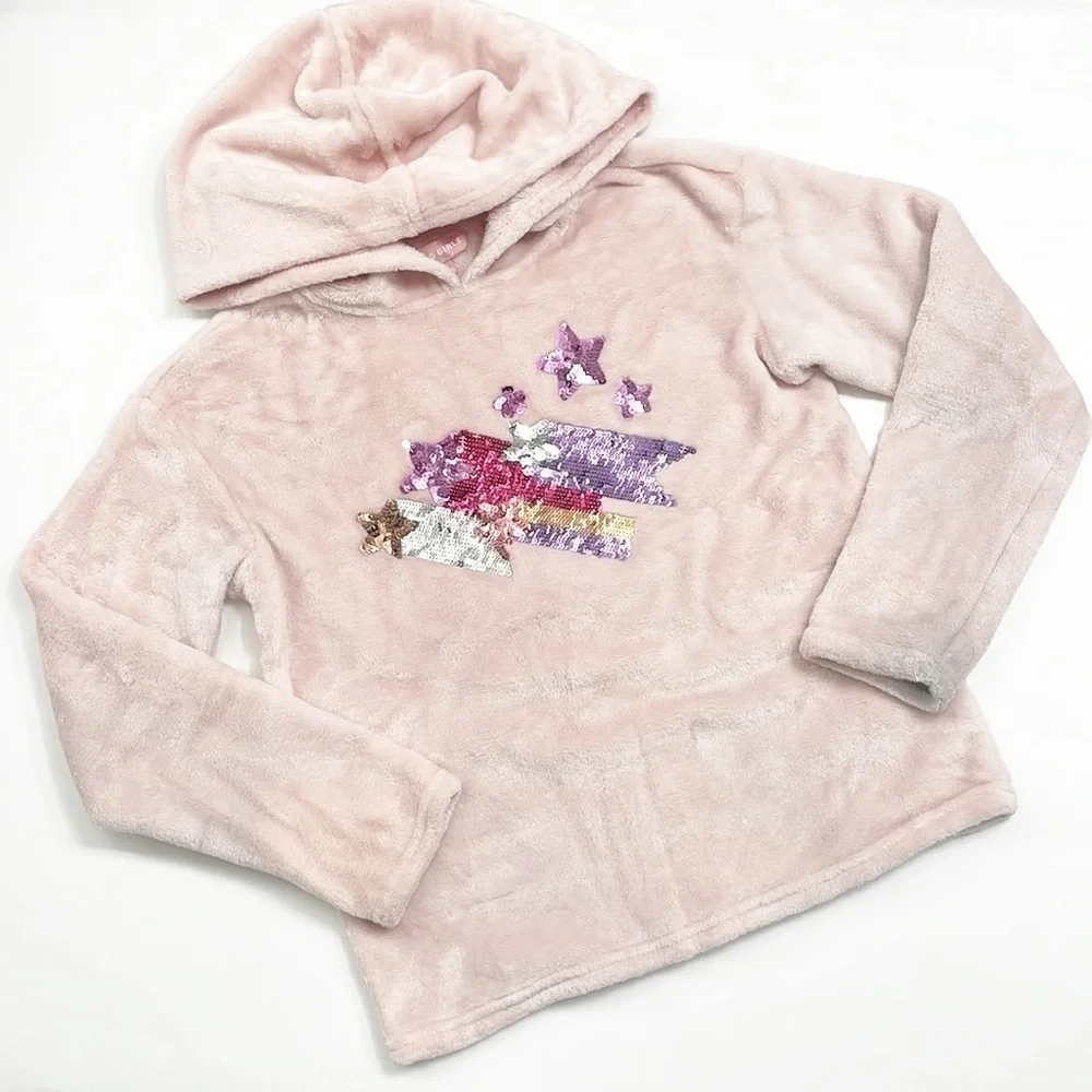 BGBG Girls light pink star sequin fleece hoodie